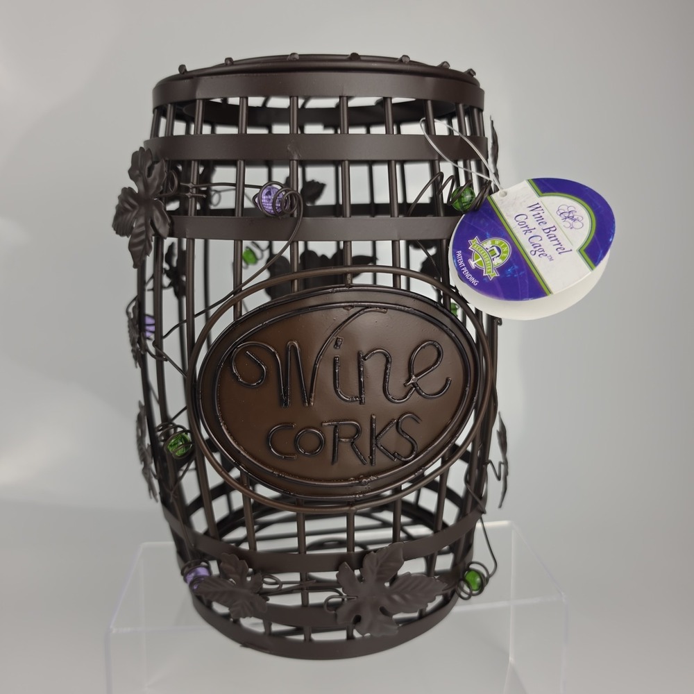 Wine Barrel Cork Cage Metal Grapevine Beaded Holder Epic Products New With Tags